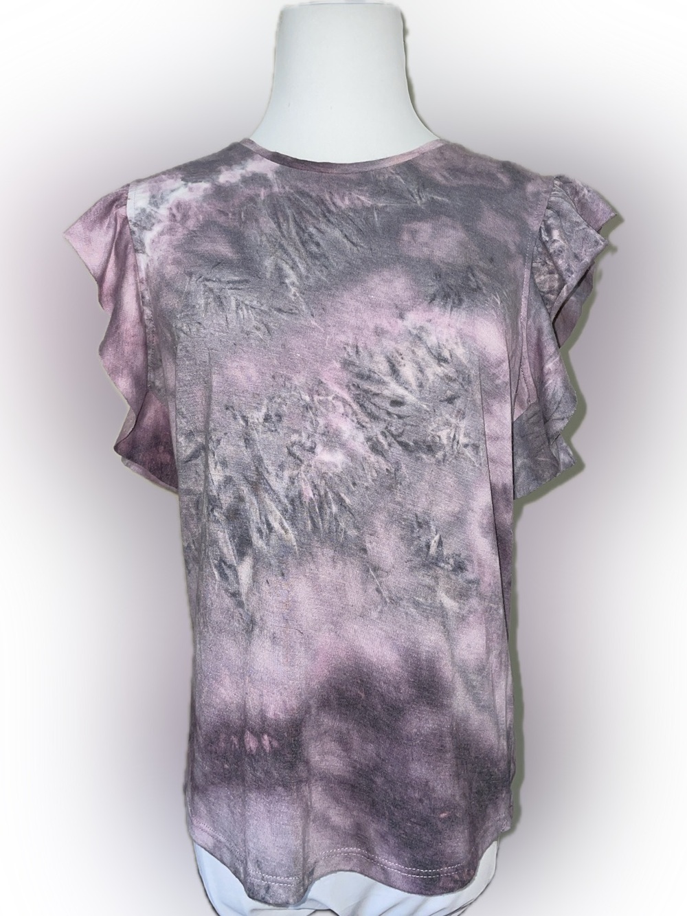 Love Always purple-Pink & Gray Tie-Dye Flutter Sleeve Tee | L